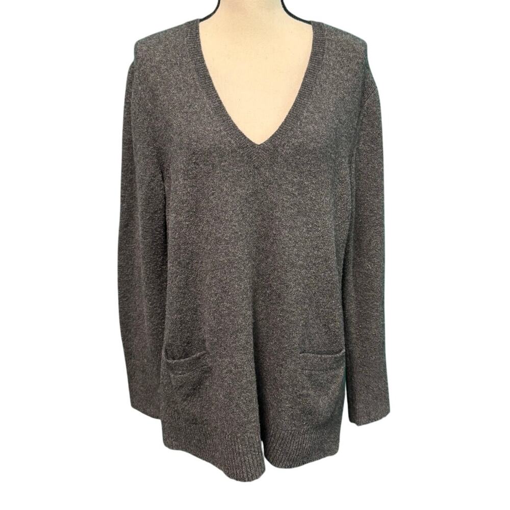 J Crew Merino Wool Alpaca Blend Dark Gray V-Neck Sweater Women's Large